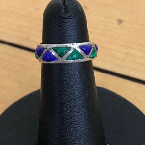 Malachite & Lapis Lazuli Band Ring Sundancer Jewelry Vintage 925 Silver Size 5